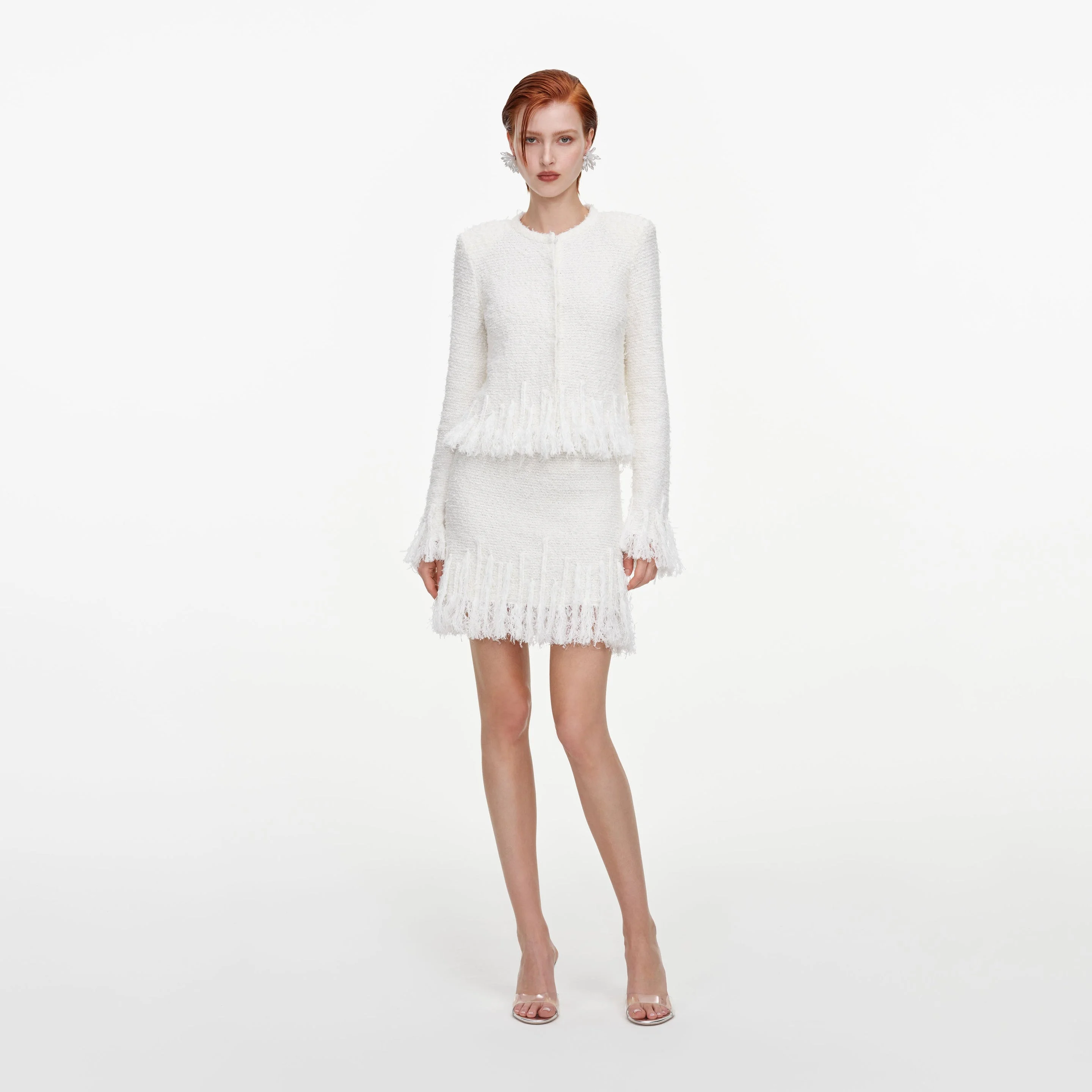 White Fringe Knit Mini Skirt - 1