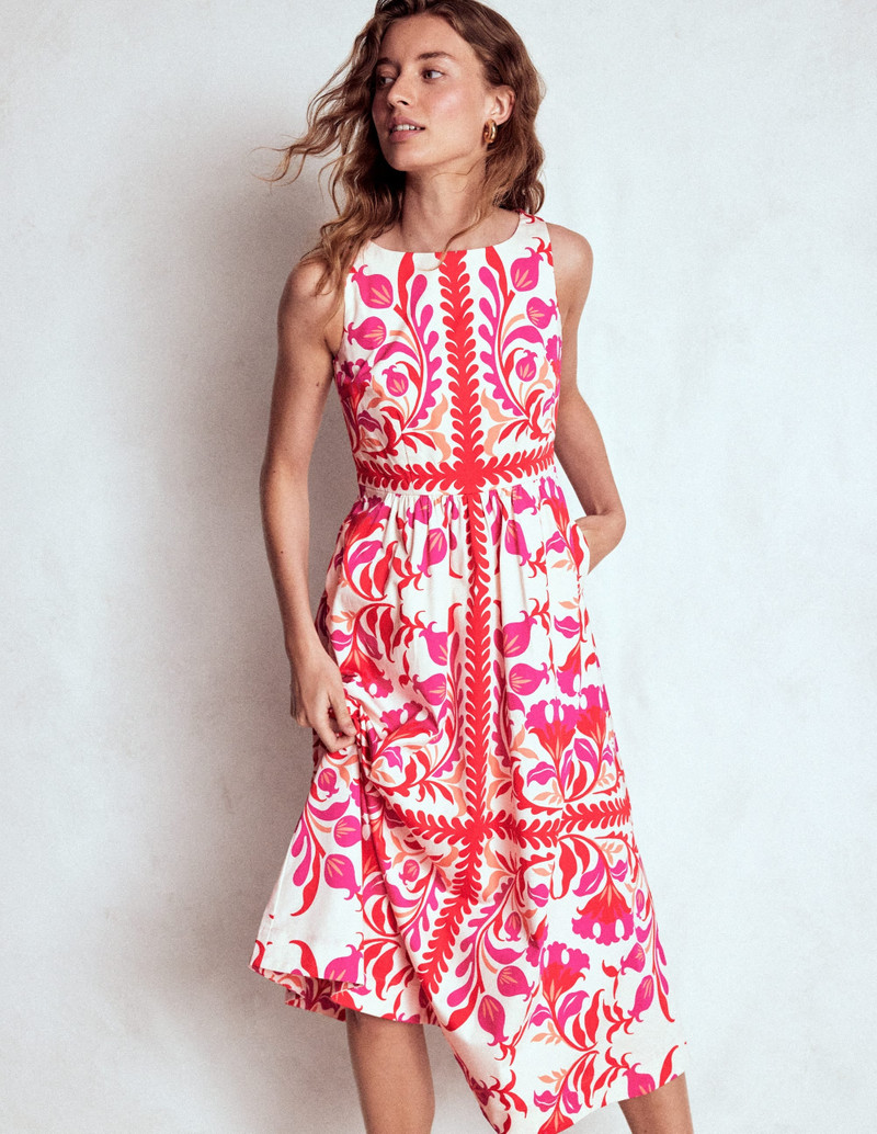 Lauren Cotton Midi Dress-Poppy Red, Elaborate Flora 7