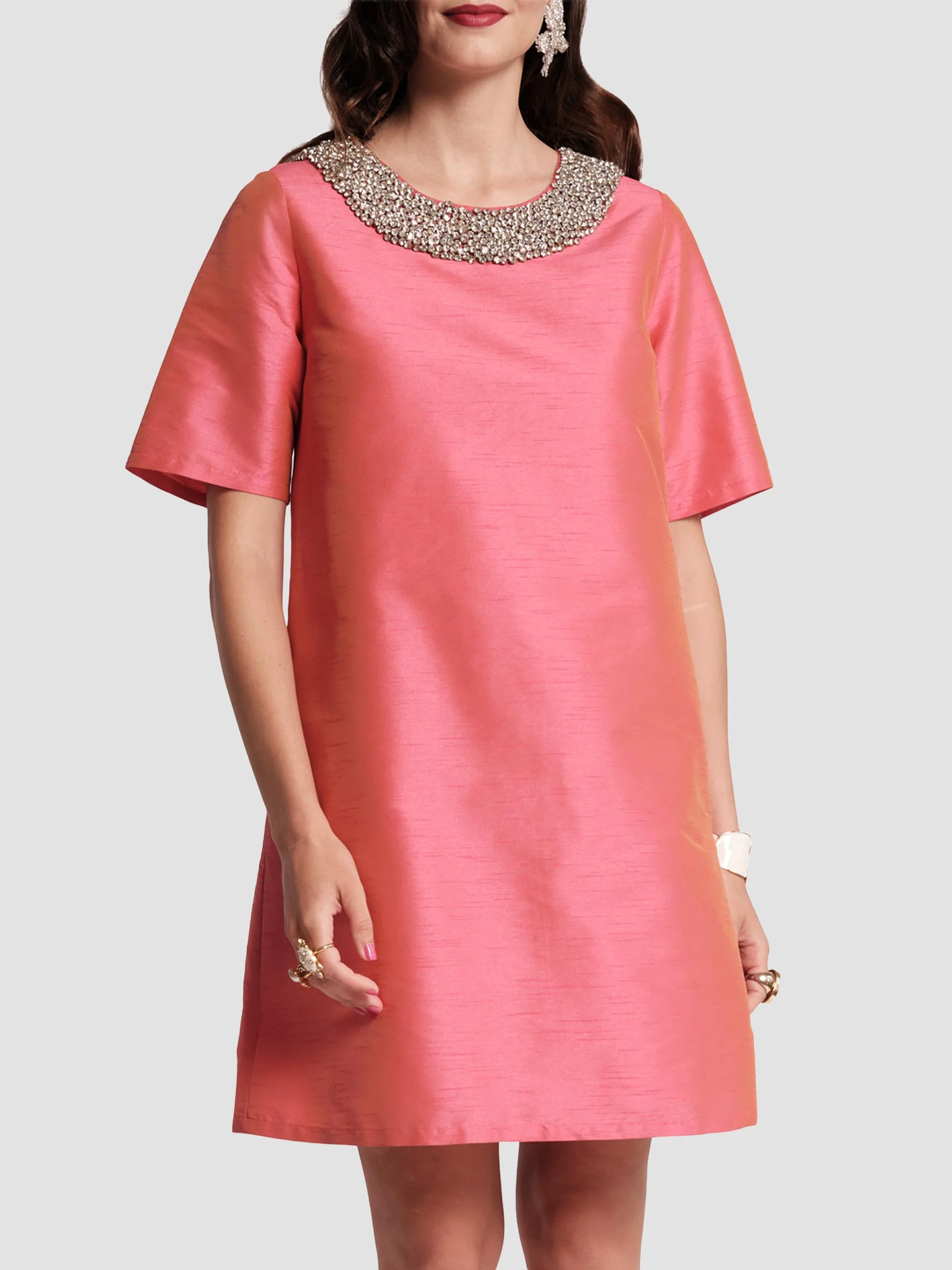 Women's Tabby Embellished Shift Mini Dress - Coral - 1