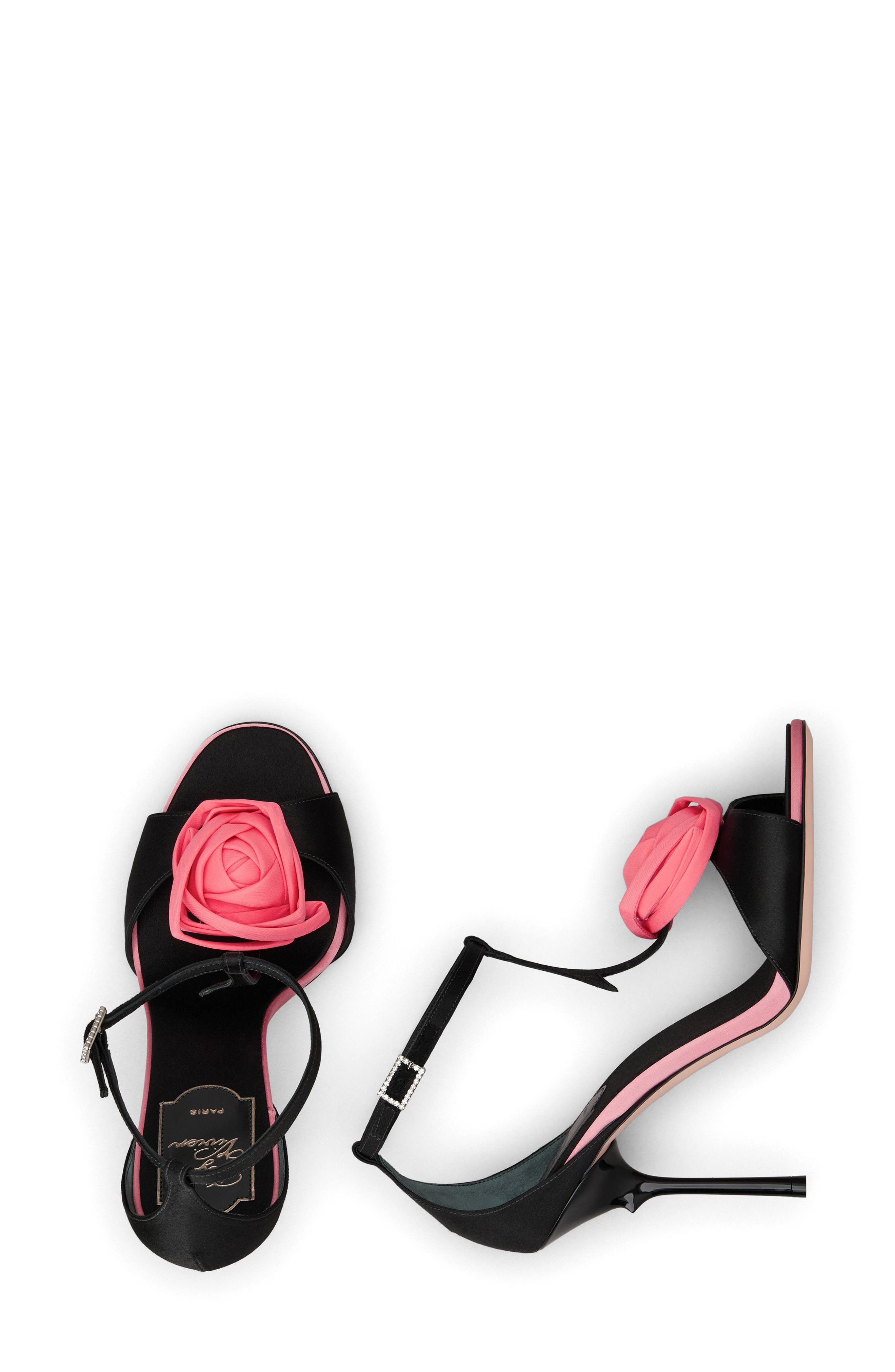 Roger Vivier Rose Vivier Satin T-Strap Sandal in Nero/Geranio at Nordstrom - 6