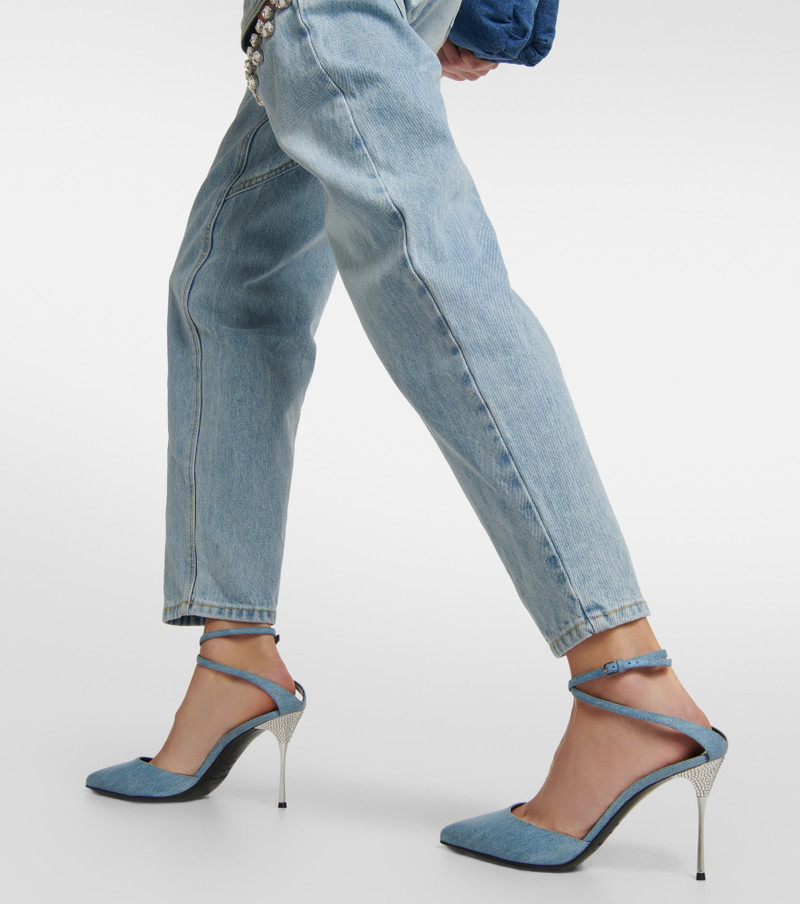 rhinestone-embellished 105mm denim pumps 7