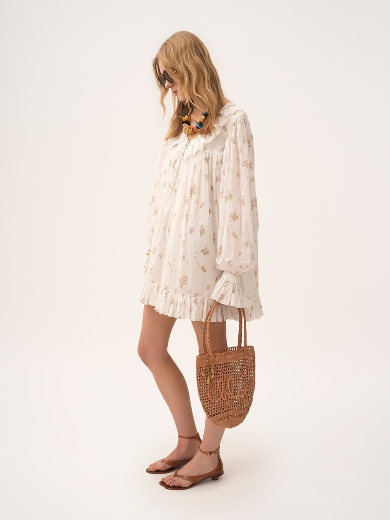 Chloé GATHERED LONG-SLEEVE MINI DRESS IN COTTON VOILE outlook