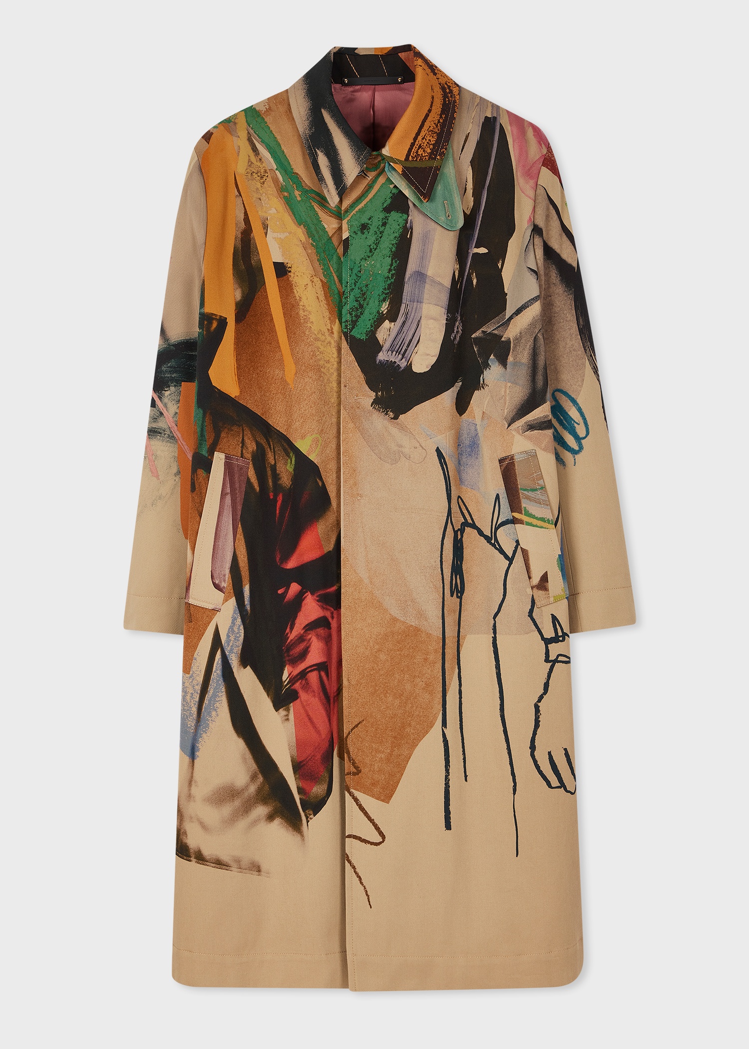 Oversized 'Life Drawing' Print Trench Coat - 1