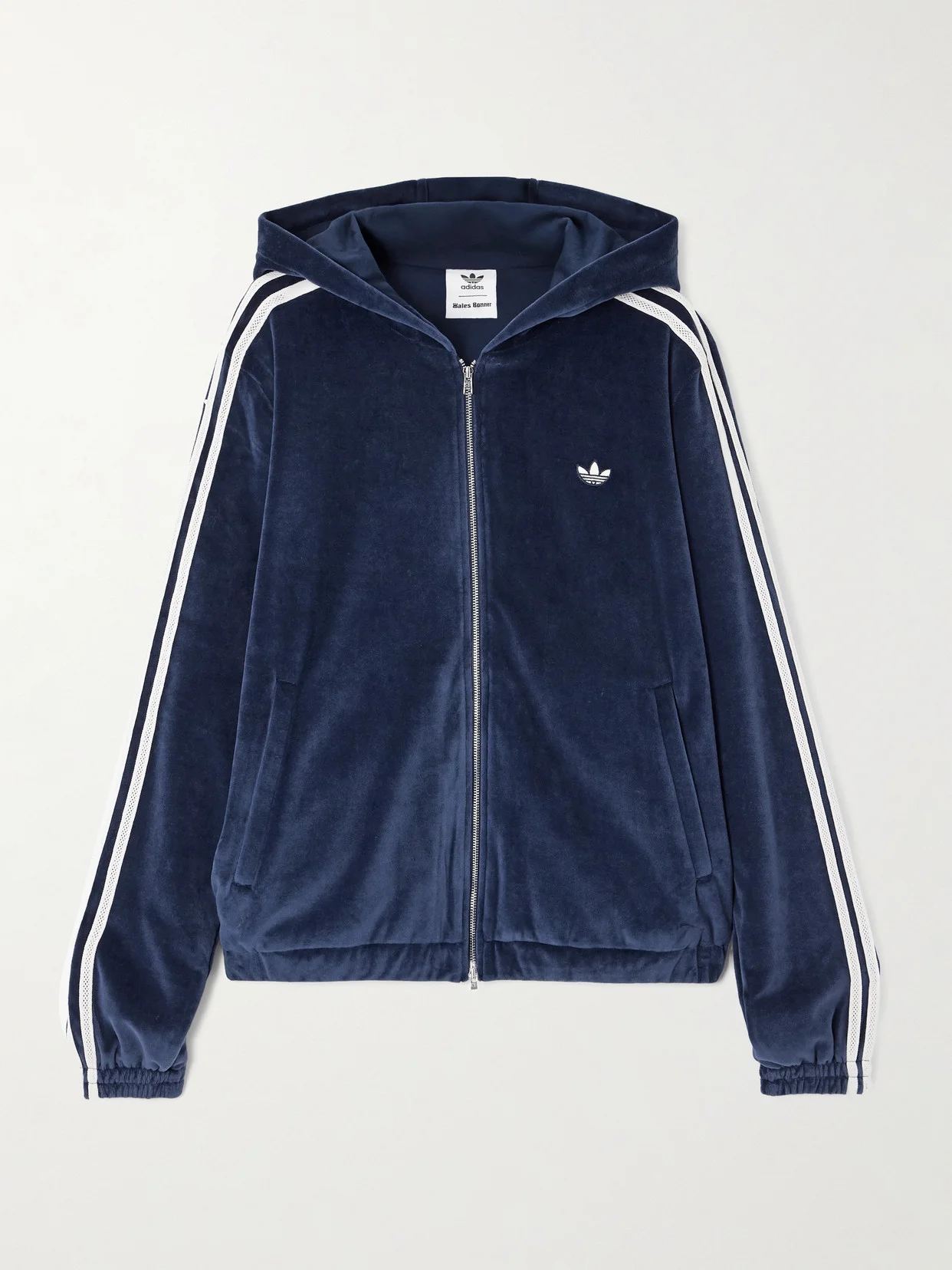 + Wales Bonner Hooded Striped Cotton-blend Velour Zip-up Sweatshirt - 1