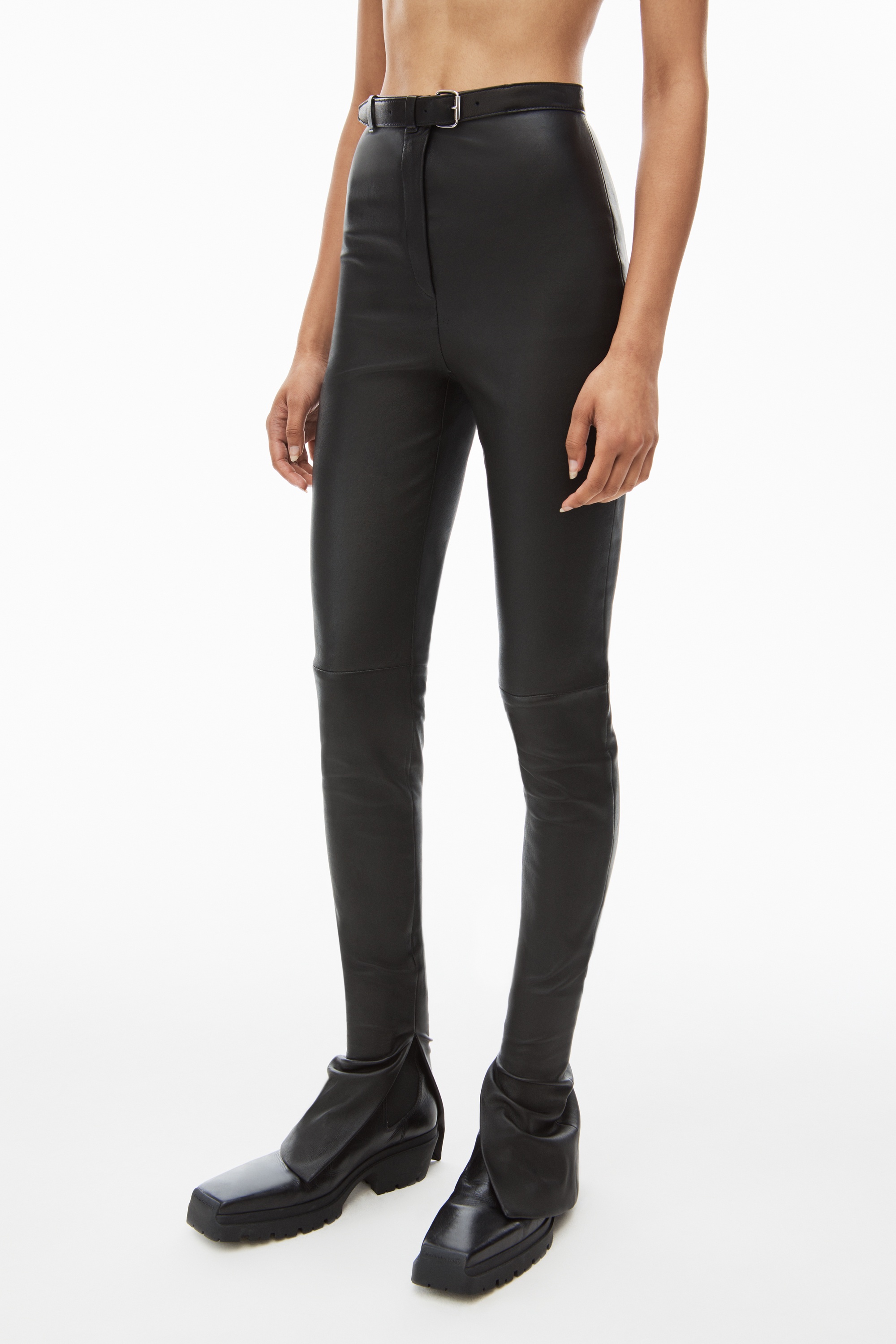 lambskin tailored legging with leather belt - 3