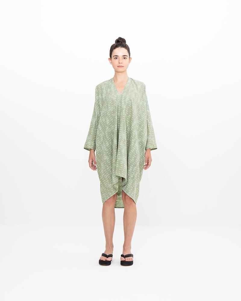 RUANA KHADI DRESS L/S IRIS GREEN - 3