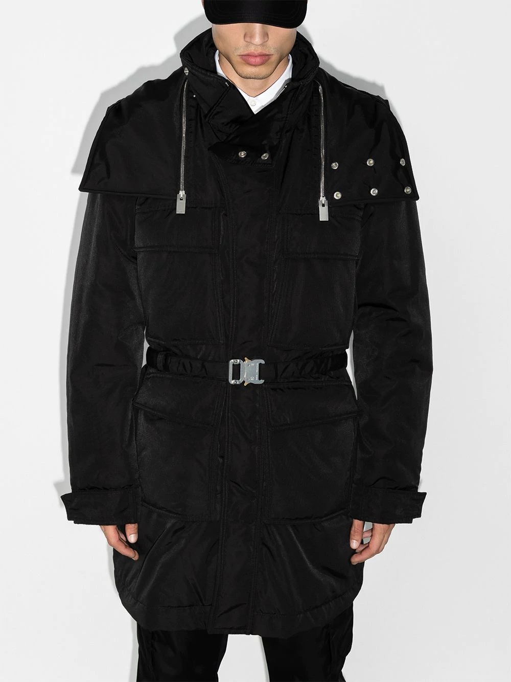 belted-waist hooded parka coat - 2