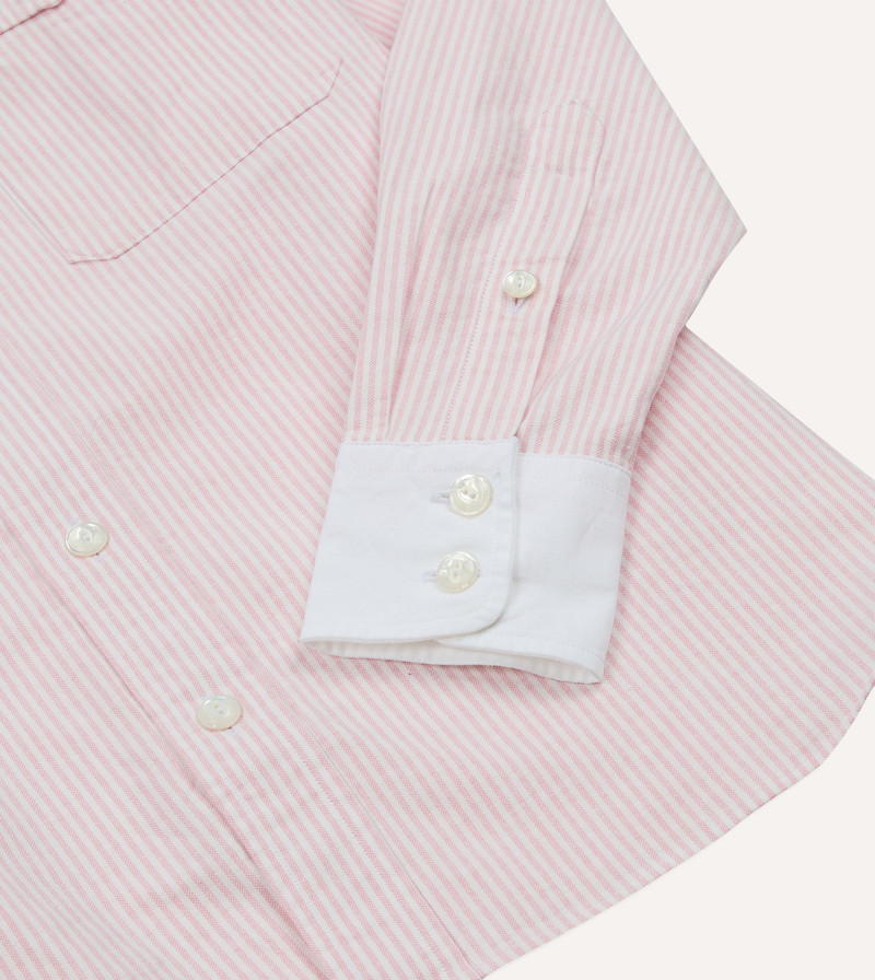 Pink Ticking Stripe Cotton Oxford Long Point Collar Western Shirt 5