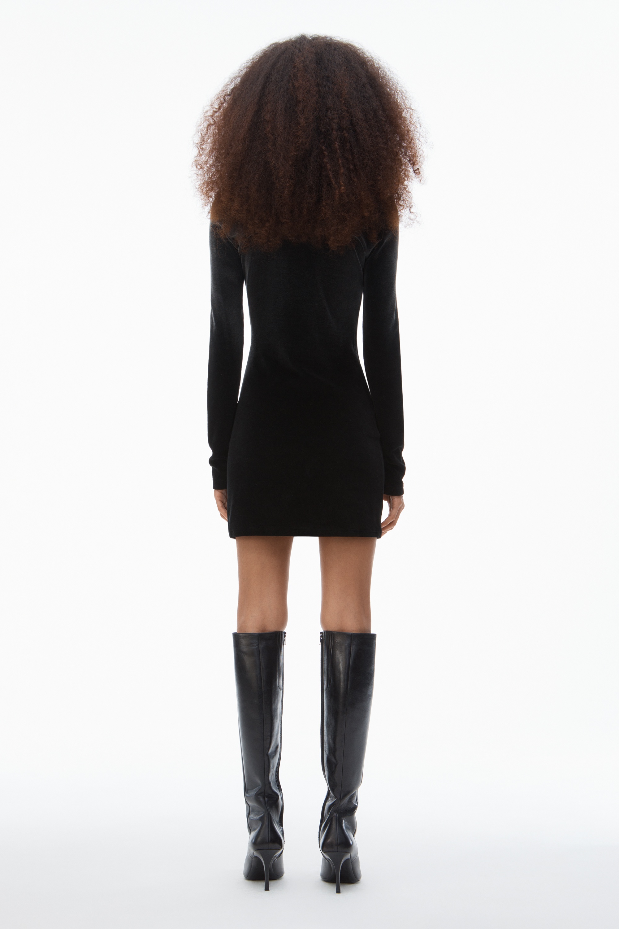 Long-Sleeve Minidress in Plush Velour - 4
