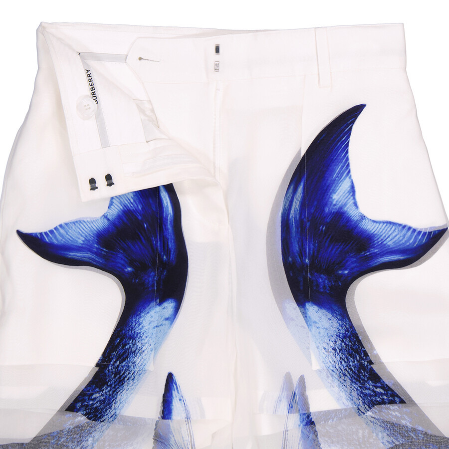 Burberry Ladies Mermaid Tail Print Mulberry Silk Trousers - 7