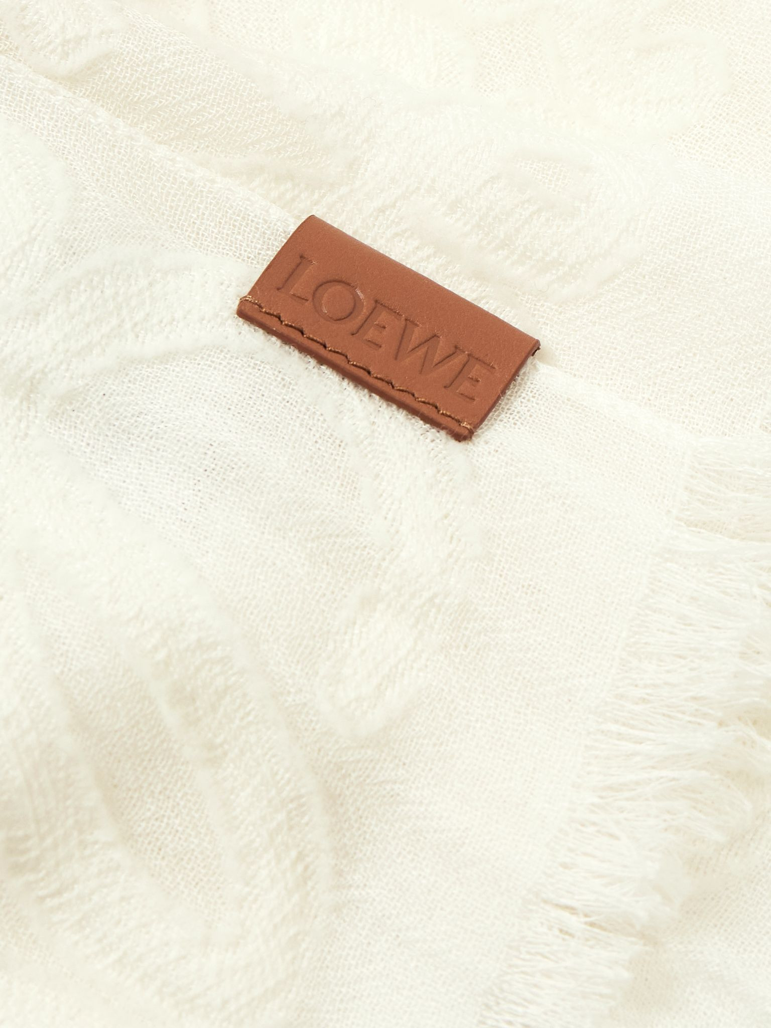 Frayed wool and silk-blend jacquard scarf White - 3