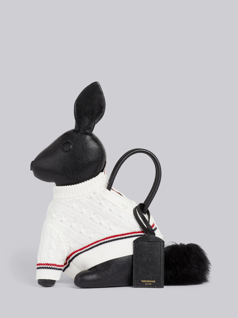 Black Pebbled Calfskin Cotton Aran Cable Sweater Rabbit Bag 1