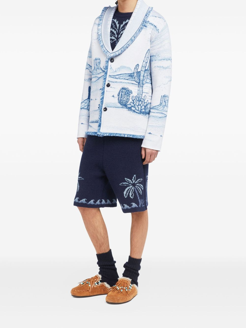 Silent Rider landscape-intarsia fringed cardigan - 3