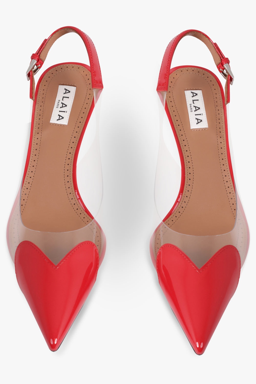 PATENT CALFSKIN 55MM HEART SLINGBACKS | RED - 4