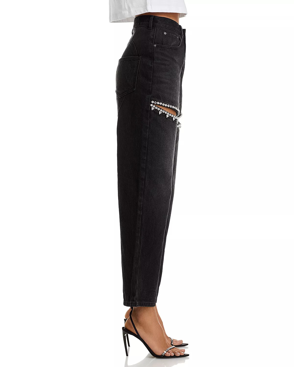 Crystal Slit Jeans in Black - 4