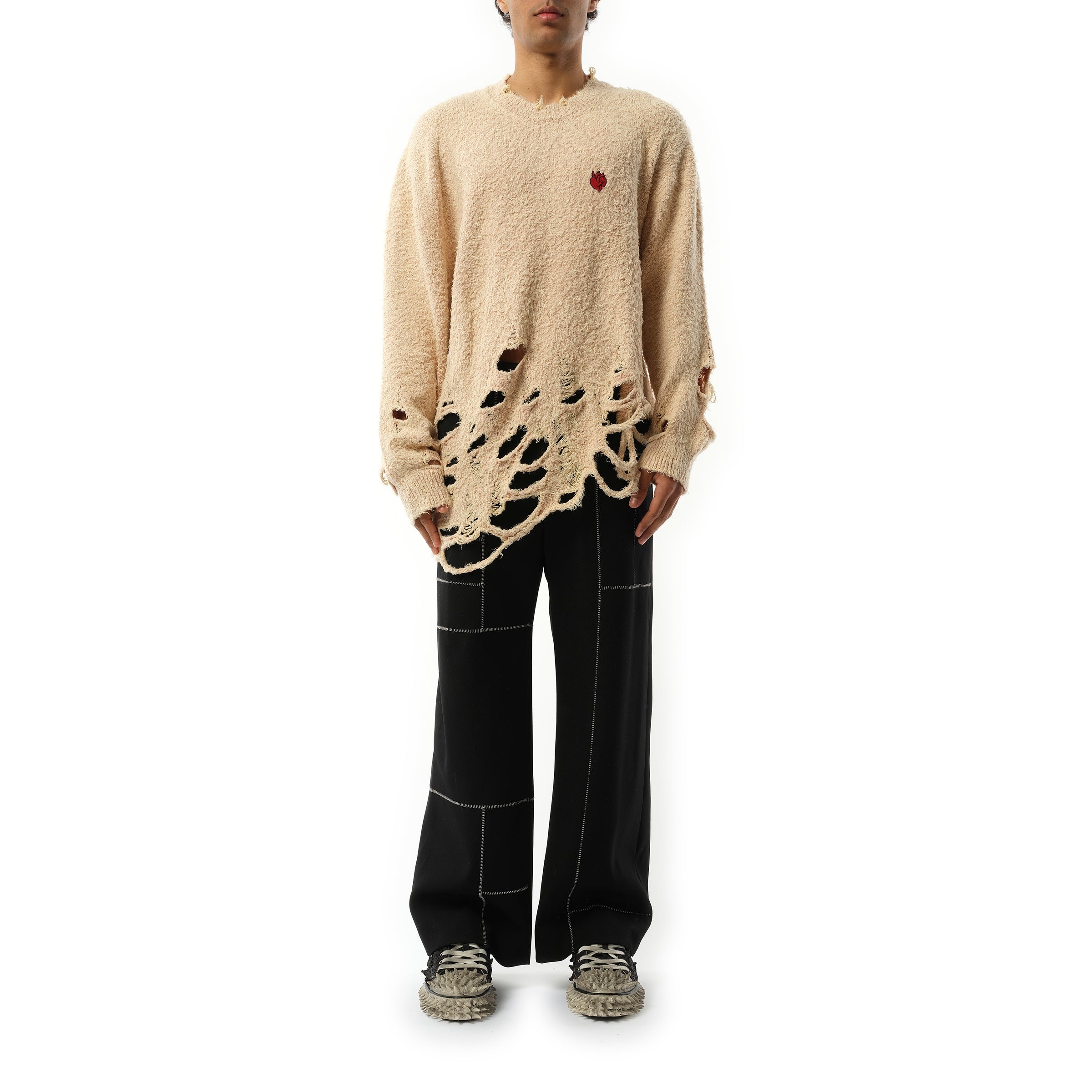 Zombie Silhouette Knit Sweater in Beige - 4