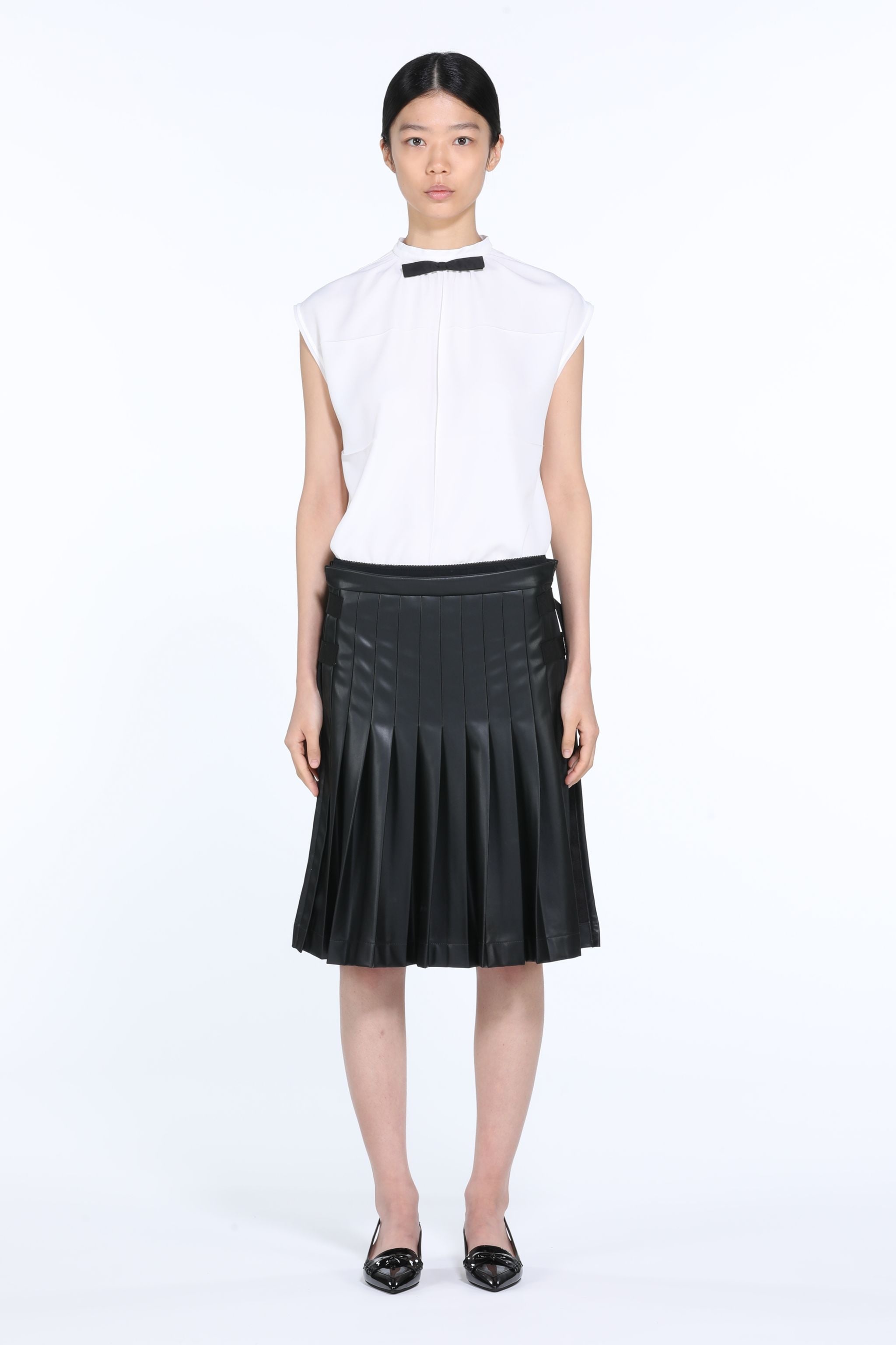PLEATED SYNTHETIC-LEATHER MIDI SKIRT - 4