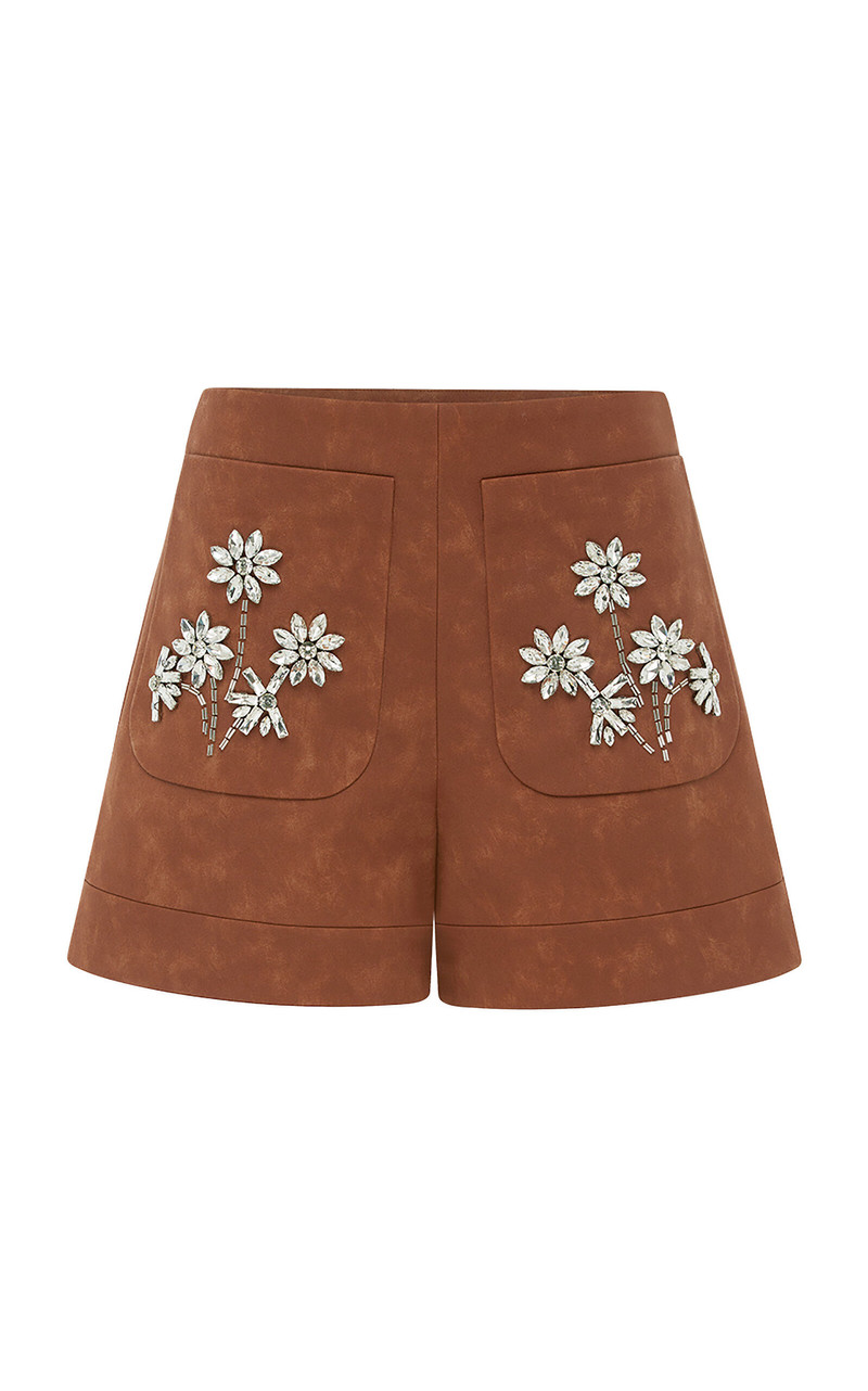 Tessa Embellished Vegan Suede Shorts brown 1