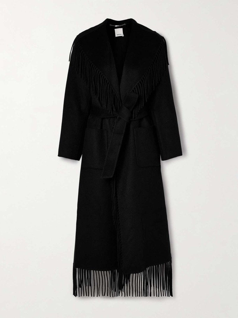 Carrie belted fringed wool-blend felt coat - 1