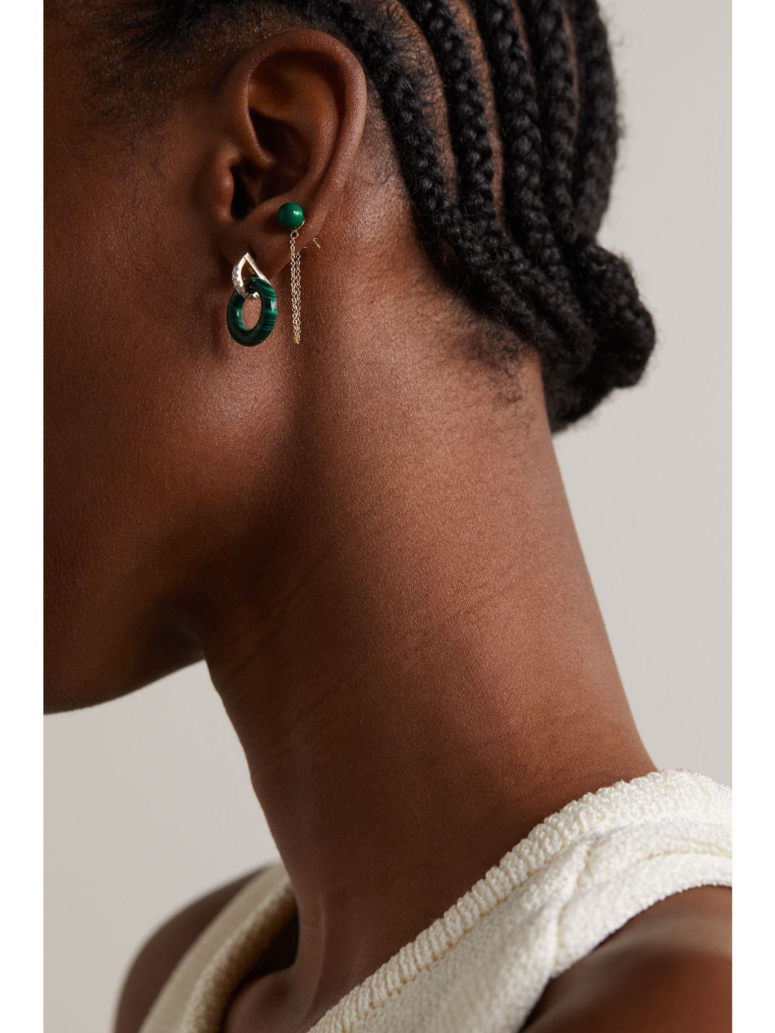 14-karat gold malachite earrings Green - 4