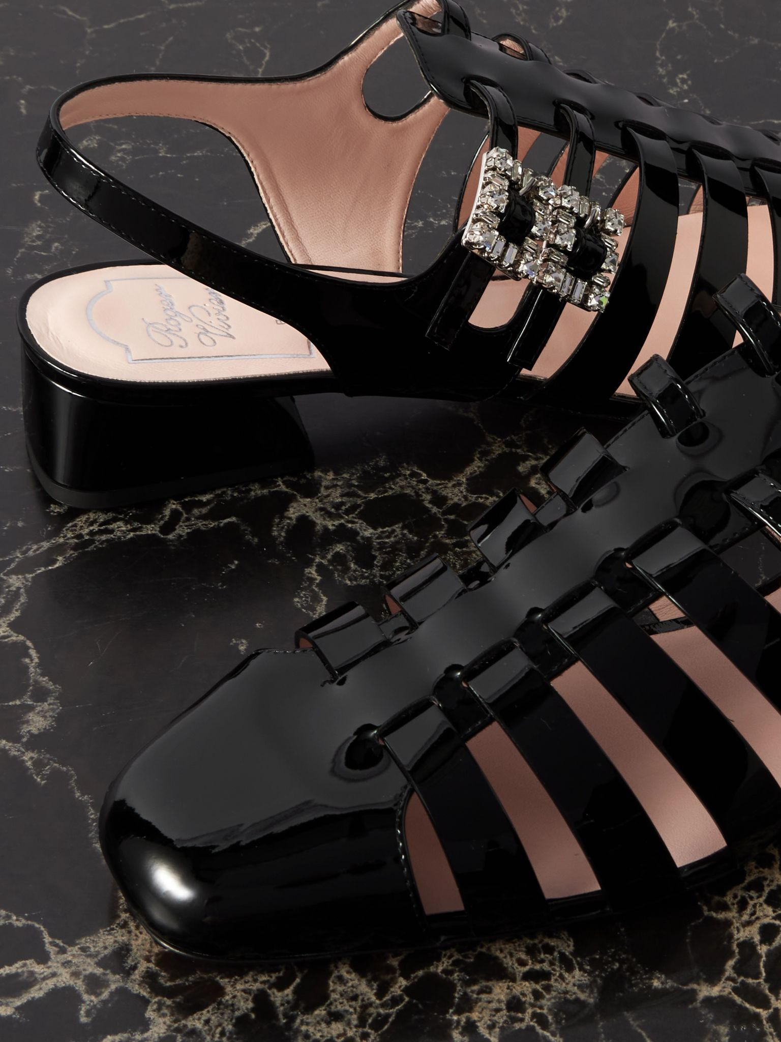 Mini Très Vivier 25 crystal-embellished patent-leather sandals Black - 4