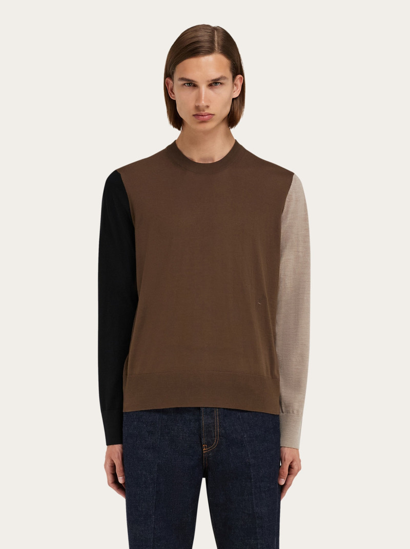 FERRAGAMO Light pure wool color block sweater outlook