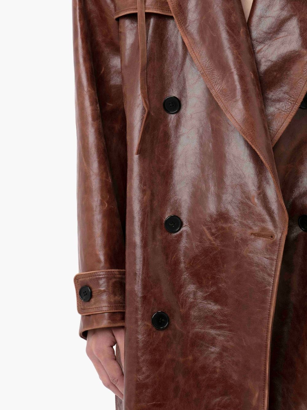 HOODED LEATHER TRENCH COAT - 6