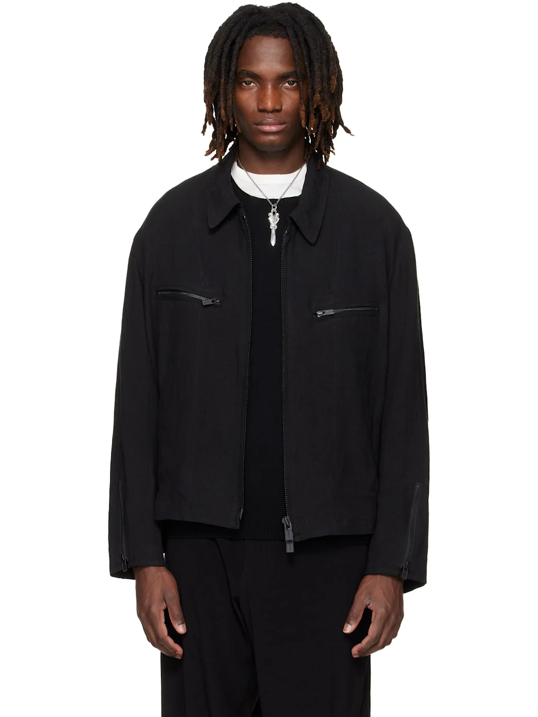 Black Zip Blouson Jacket - 1
