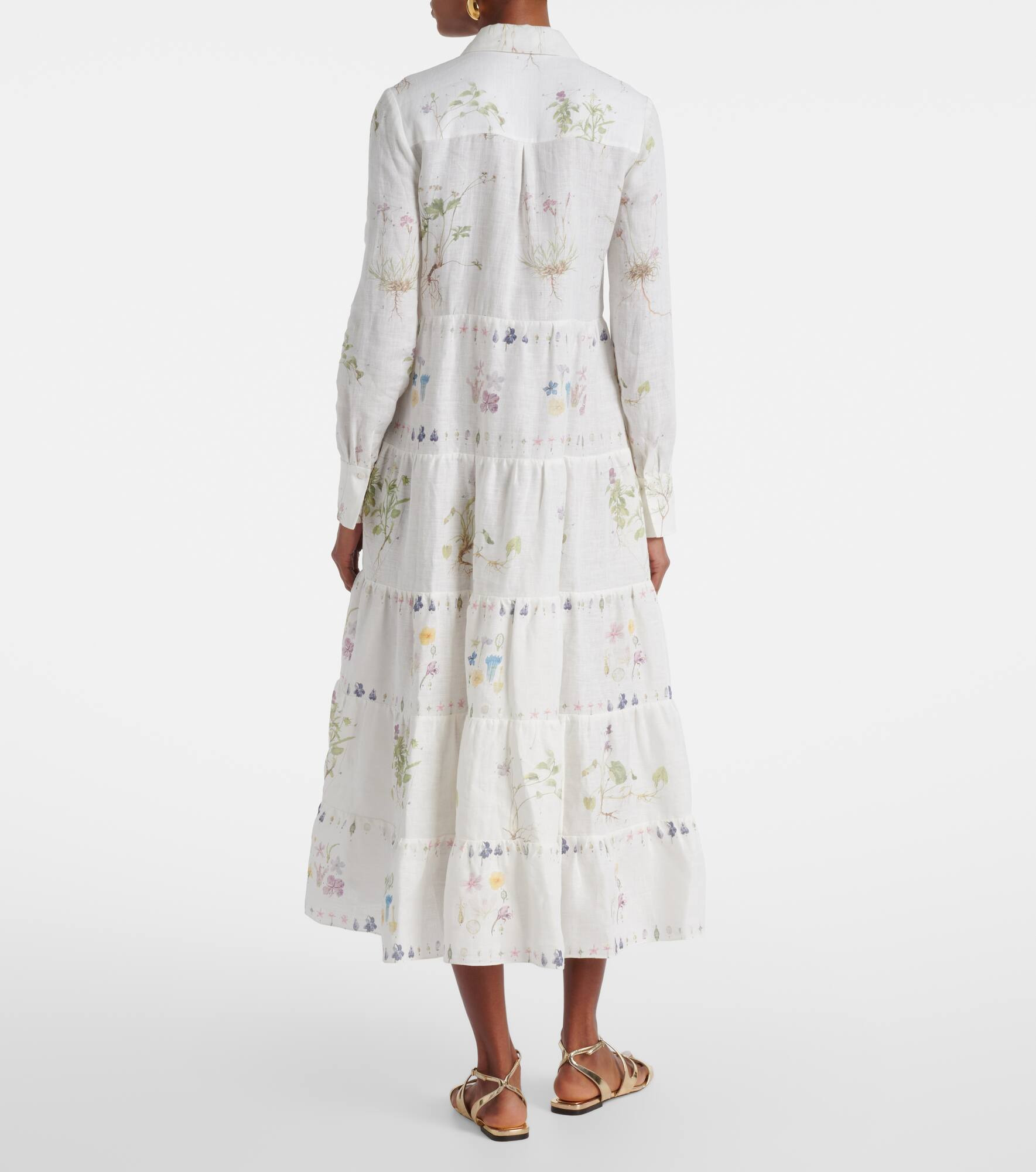 Floral printed tiered linen shirt dress - 3