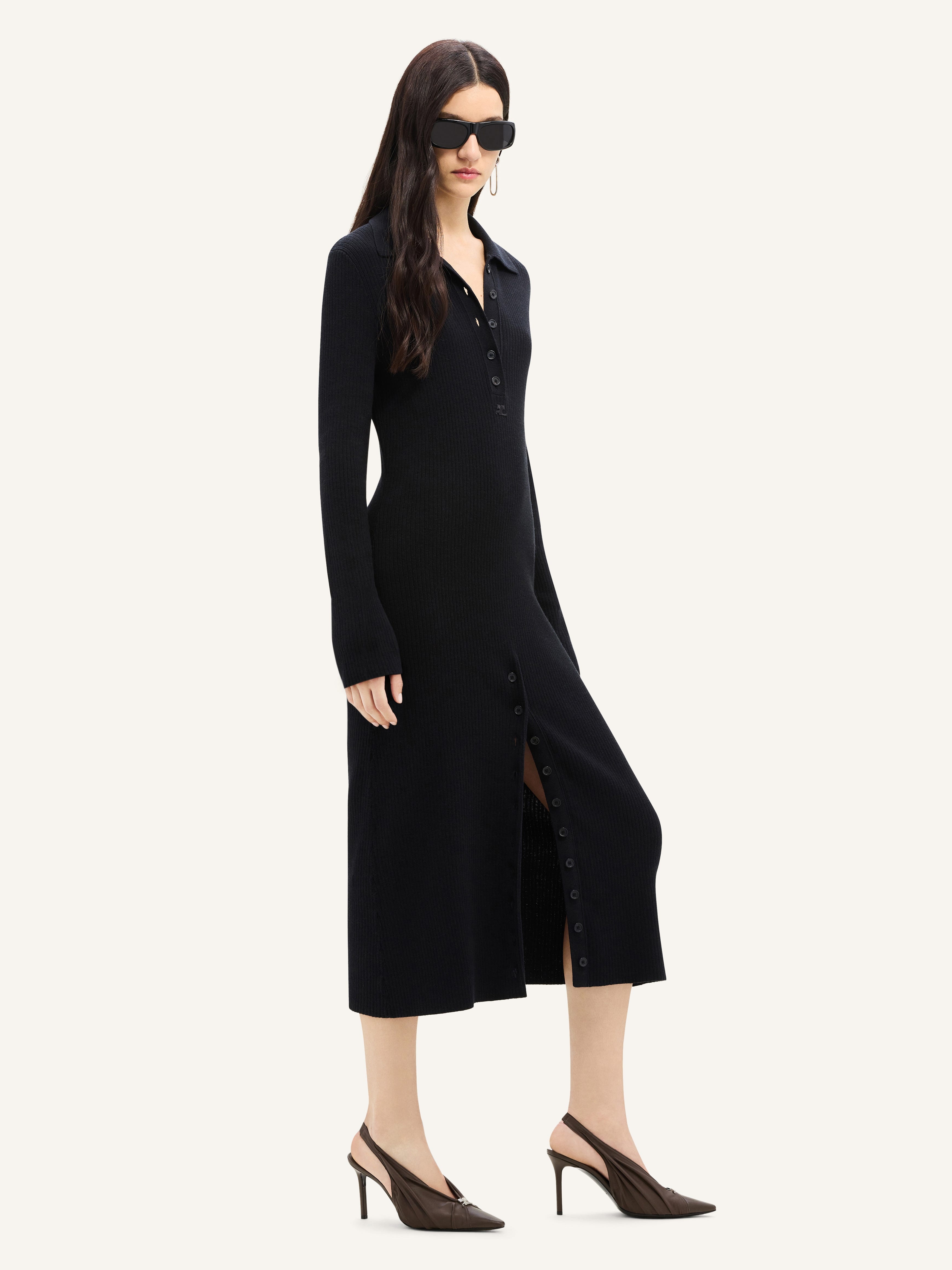 MULTI-BUTTON MIDI WOOL DRESS - 3