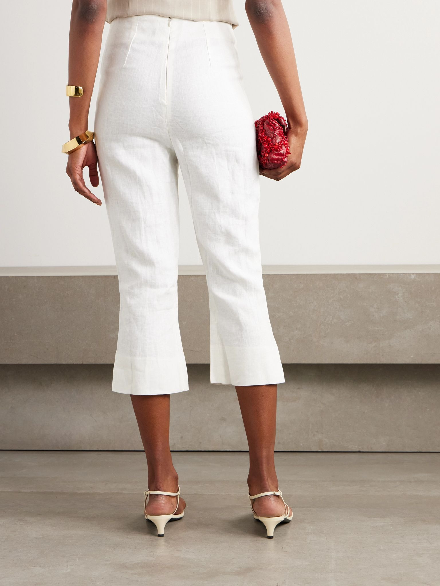 Capri cropped linen slim-fit pants Ivory - 3