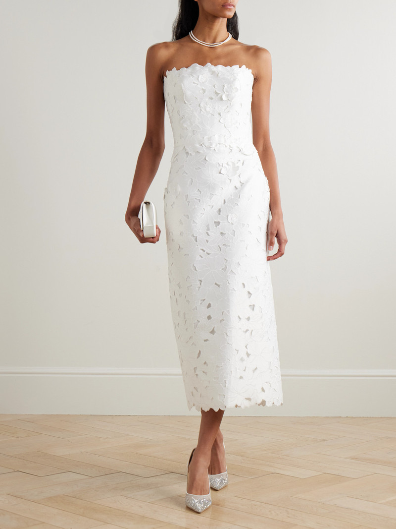 COSTARELLOS Astelle Strapless Guipure Lace Midi Dress outlook
