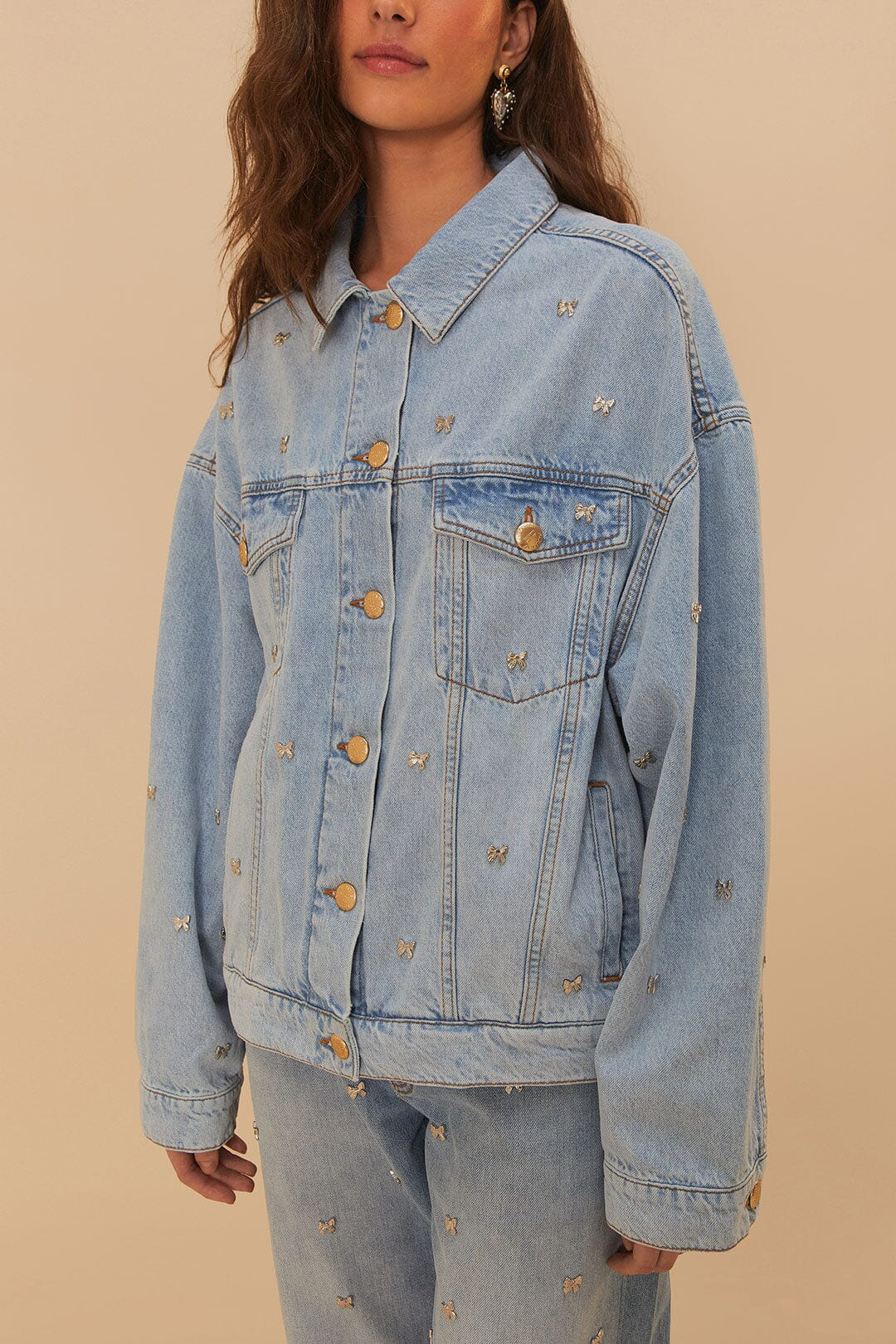 Bows Embroidery Denim Jacket - 3