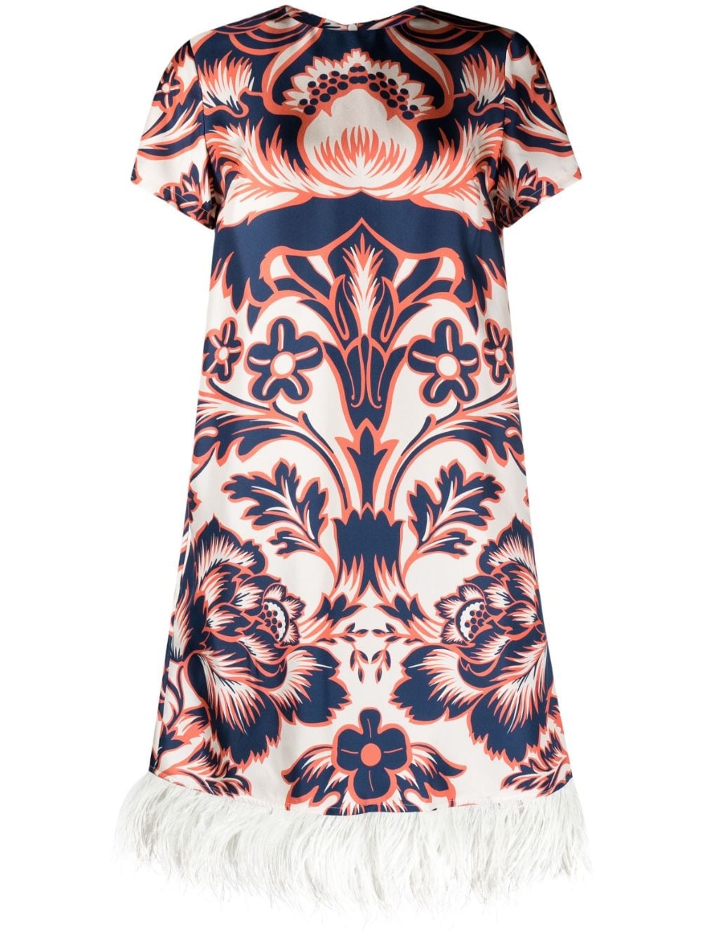 floral-print feather-trim minidress - 1