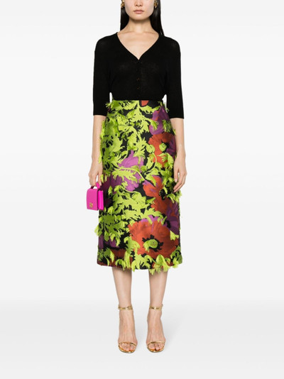 La DoubleJ floral pattern-jacquard frayed midi skirt outlook