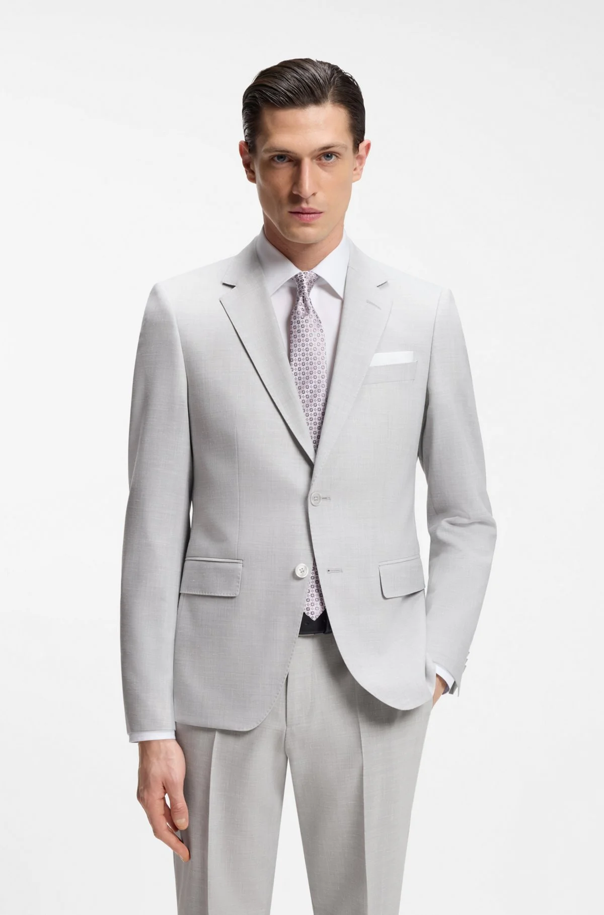 TWO-PIECE SLIM-FIT SUIT IN MICRO-PATTERNED CLOTH - 1