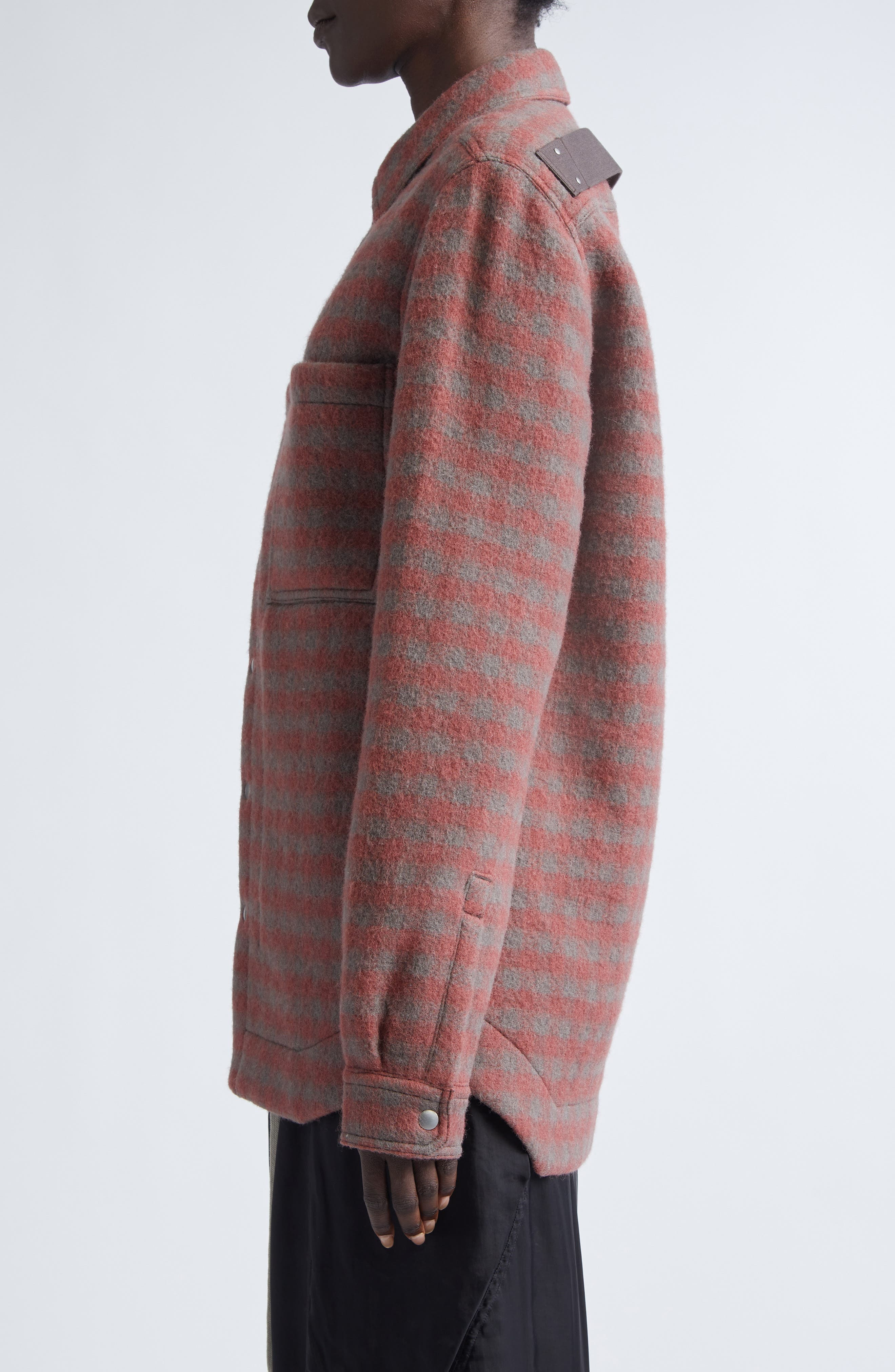 Rick Owens Check Virgin Wool Overshirt in Rosewood Plaid at Nordstrom - 4