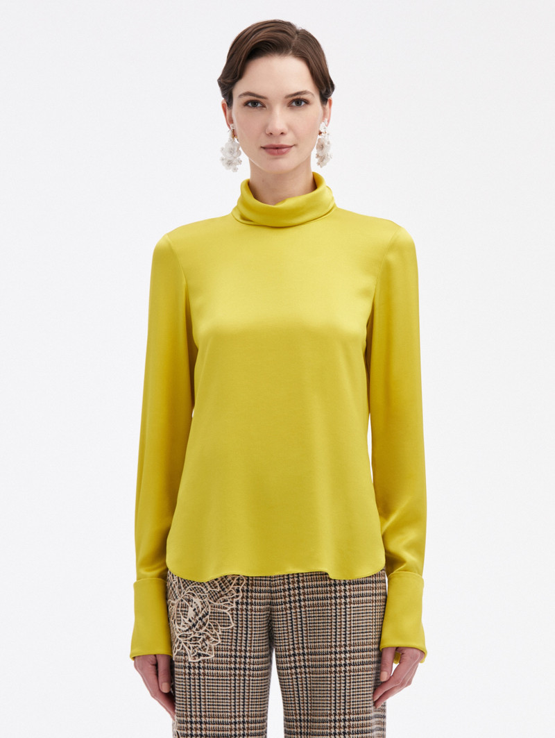 MOCK NECK SATIN BLOUSE - 1