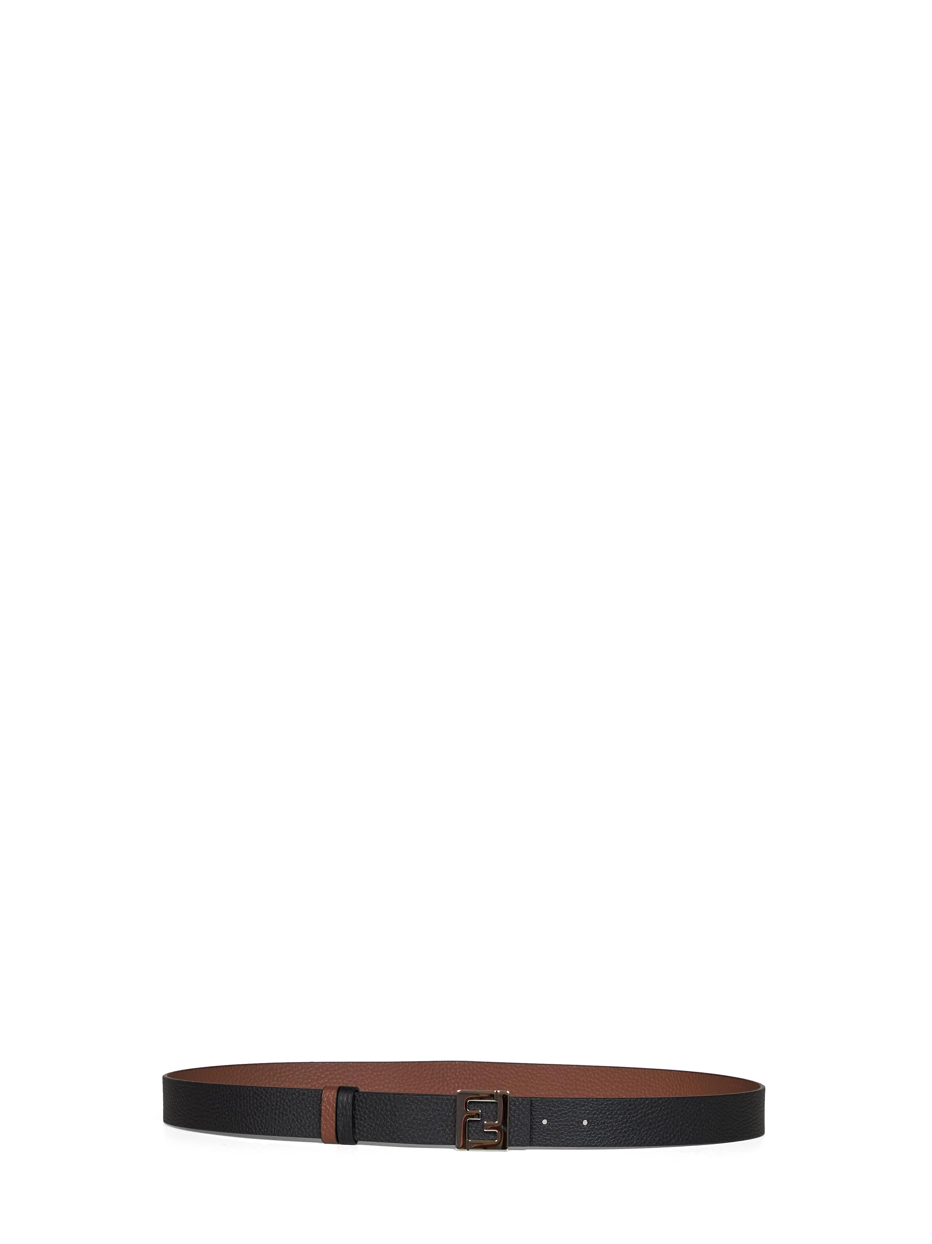 Fendi Men Black And Dark Brown Leather 30 Mm Reversible Ff Belt - 1