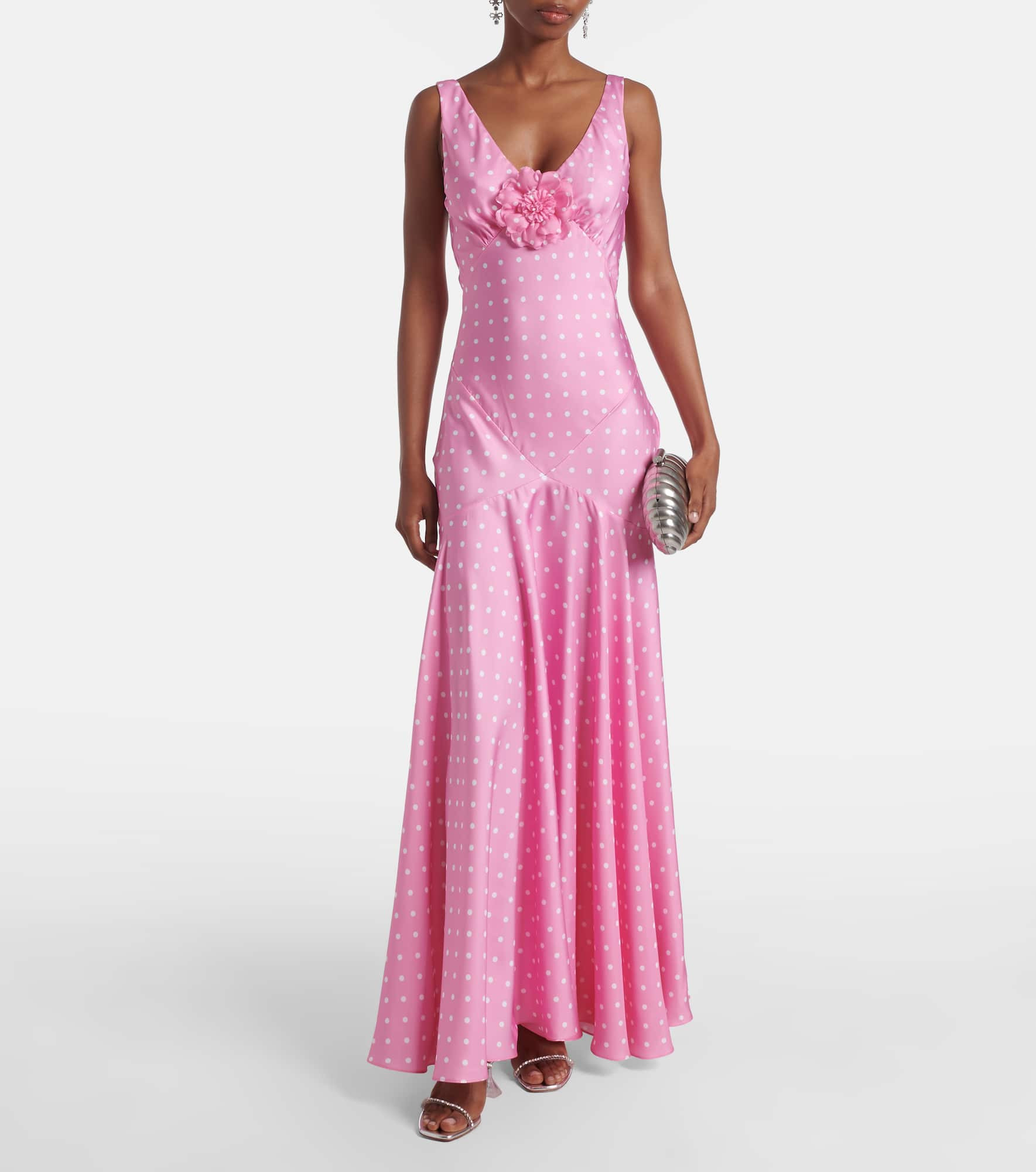 Floral-appliqué silk twill gown - 2