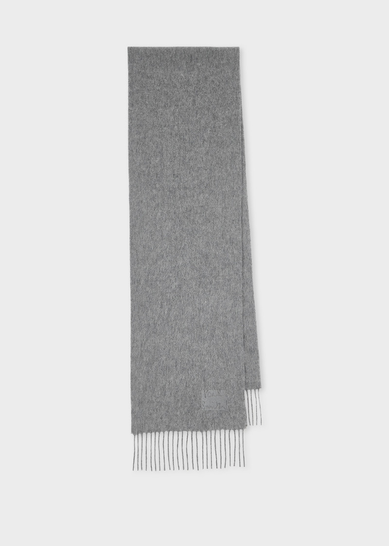 Grey Tonal Embroidered Logo Cashmere Scarf 1