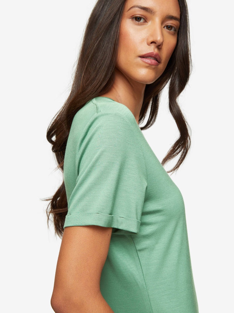 Women's V-Neck Sleep T-Shirt Lara Micro Modal Stretch Sage Green - 7