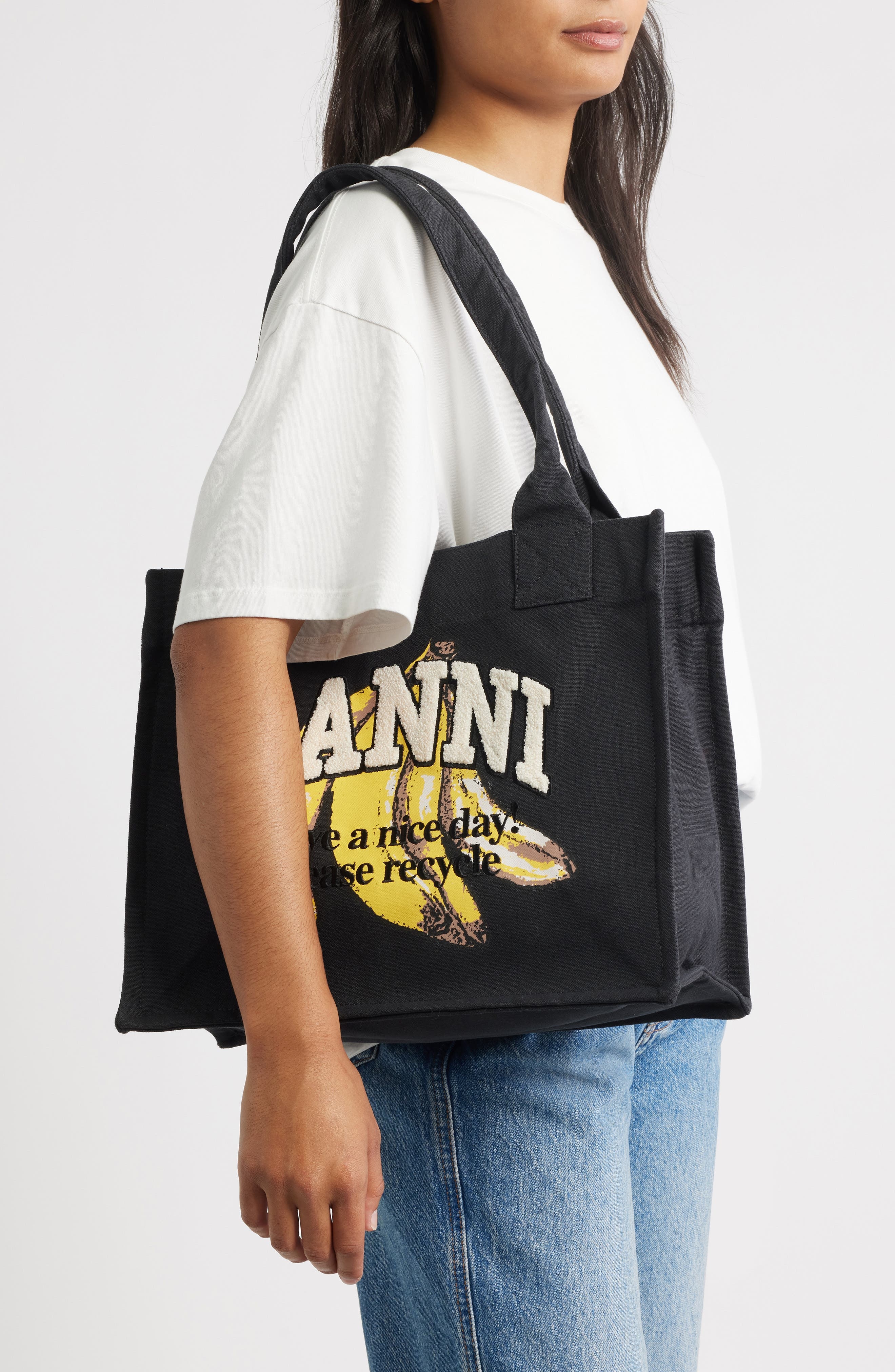 Ganni Large Banana Graphic Easy Shopper in Black at Nordstrom - 2