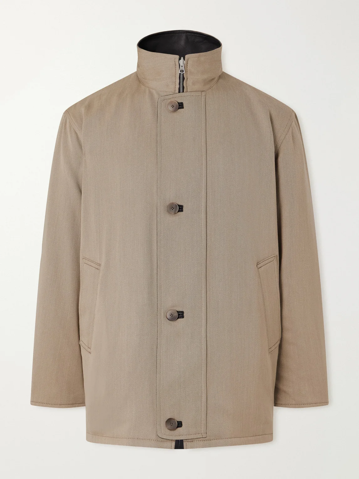 Reversible Wool-Twill and Leather Jacket - 1