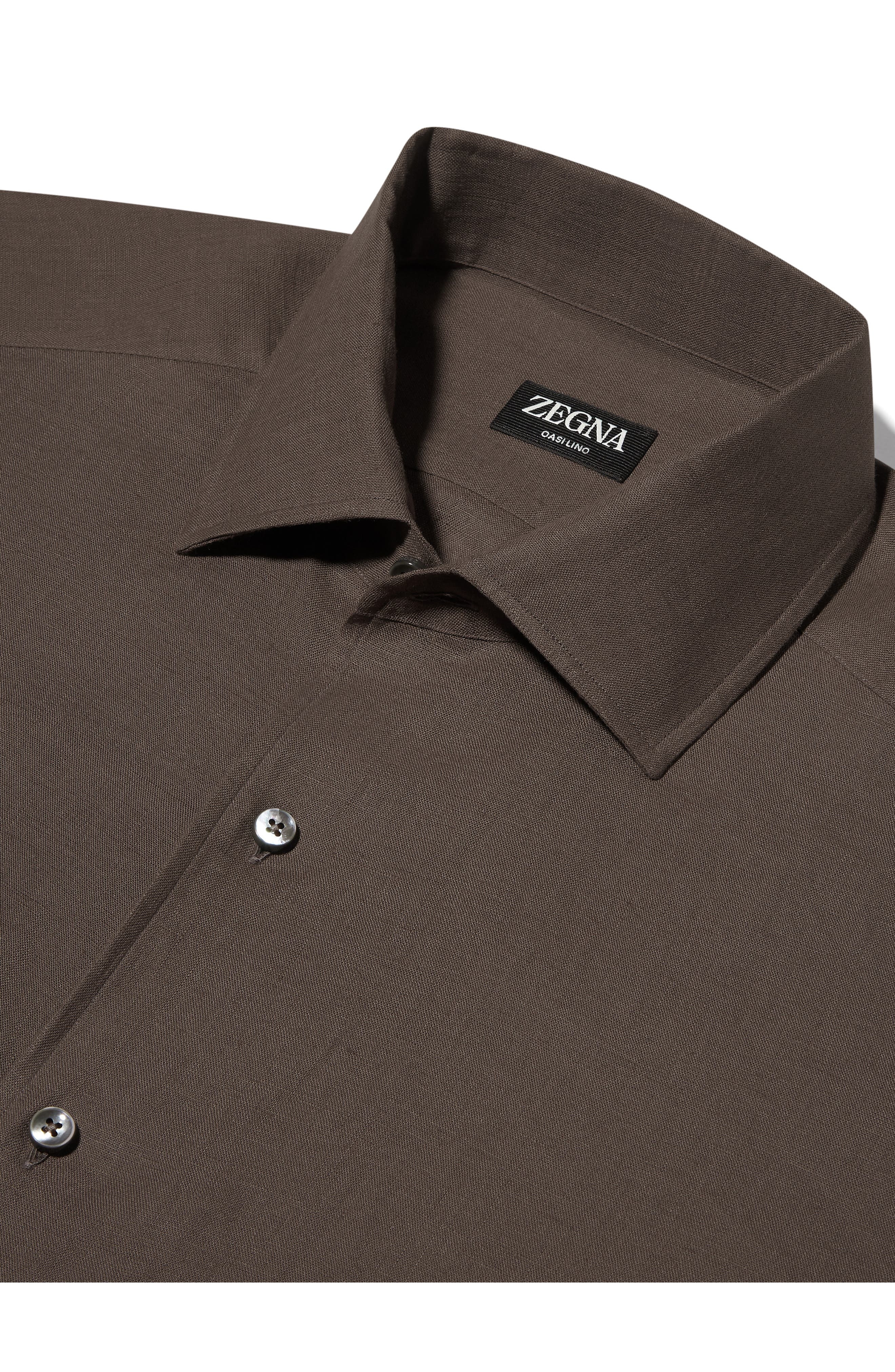 ZEGNA Oasi Linen Button-Up Shirt in Dark Solid Grey at Nordstrom - 2