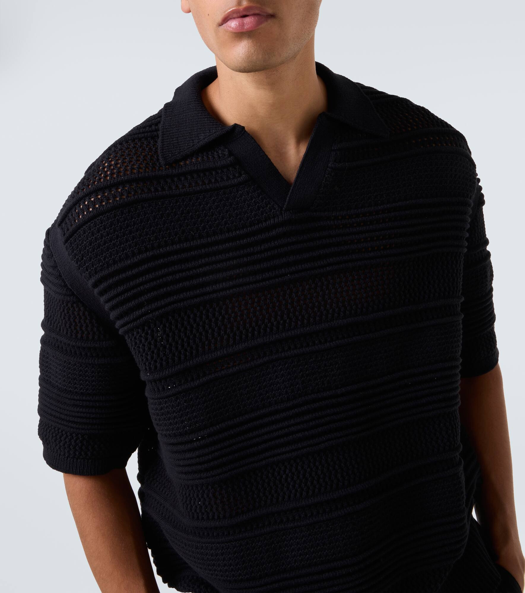 Crochet cotton-blend polo shirt - 5