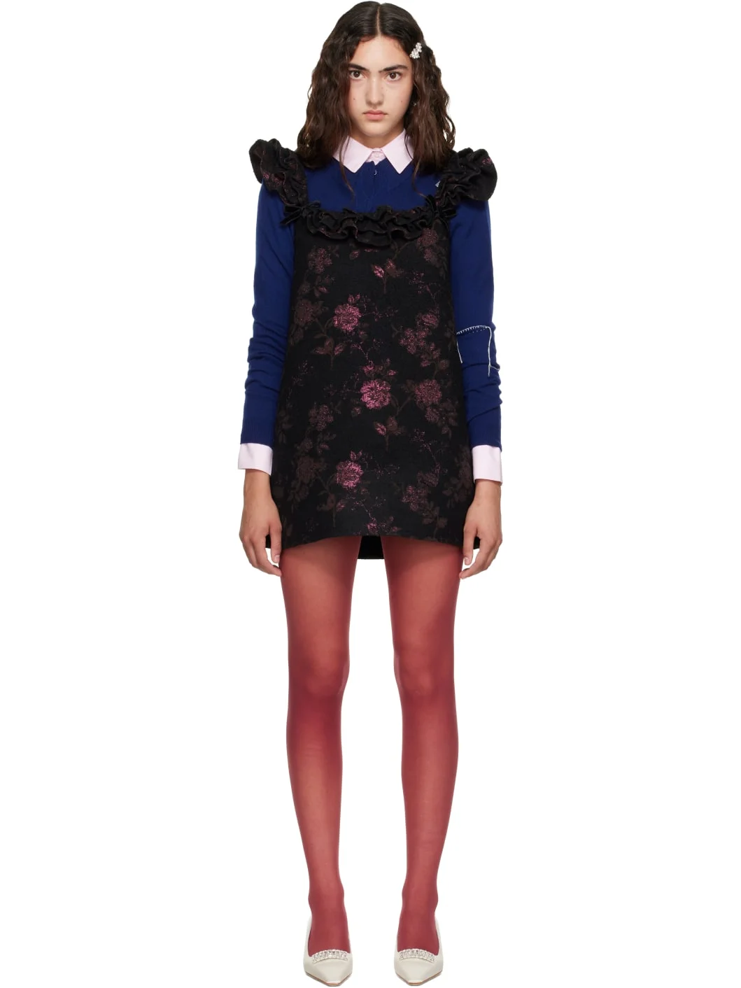 Black Lace Trim Sleeve Straight Minidress - 1