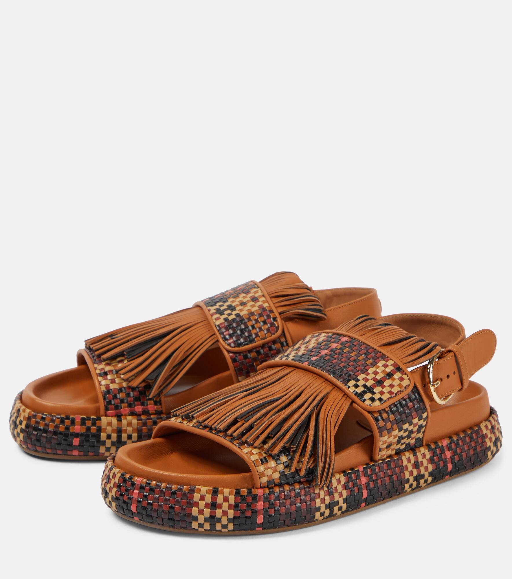 Fringed woven leather sandals - 5