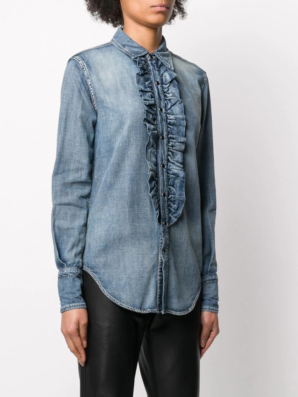 ruffle detail denim shirt - 3