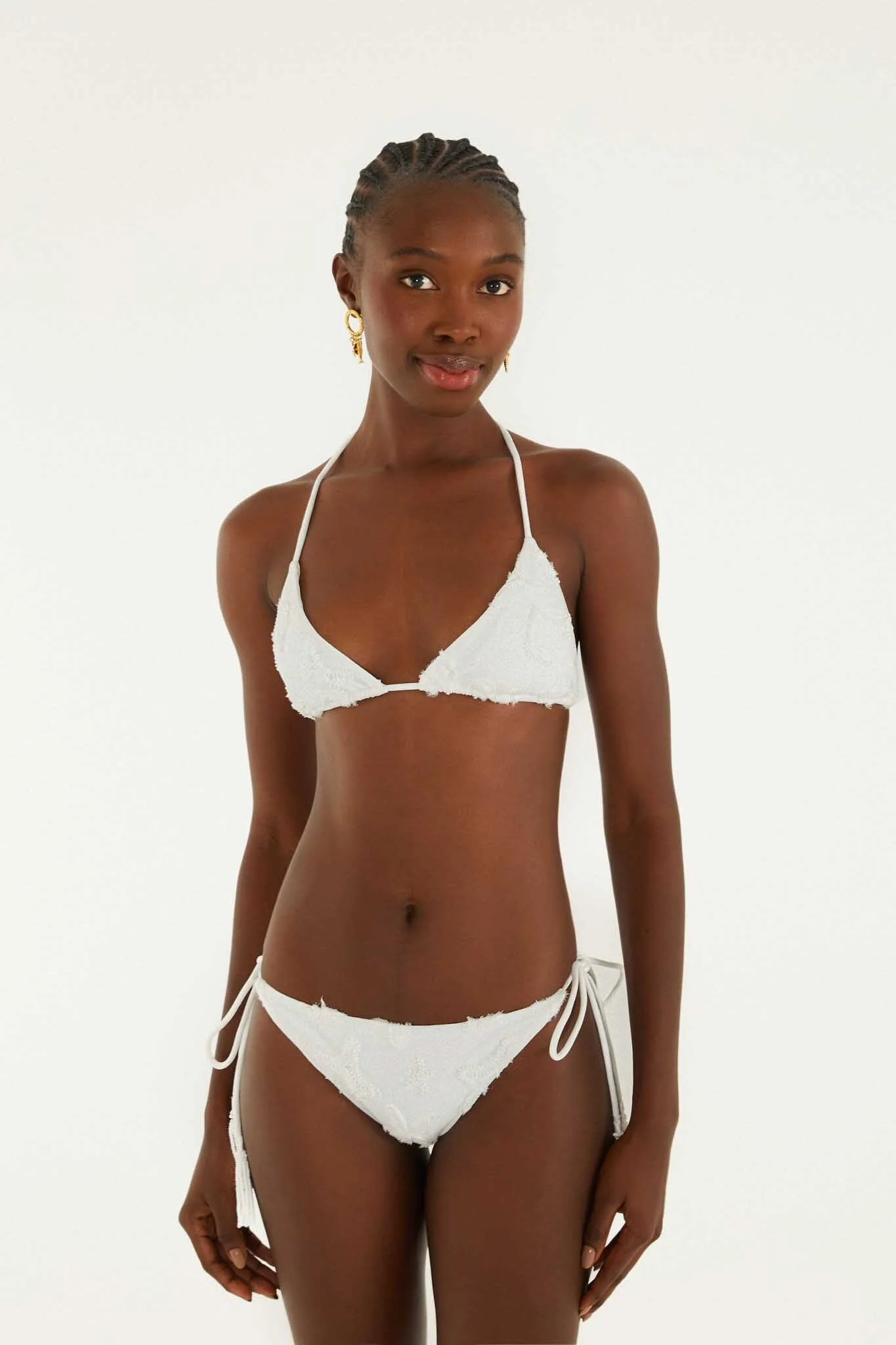 White Beaded Side Ties Bikini Bottom - 1